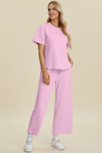 Load image into Gallery viewer, Texture Round Neck Short Sleeve Top and Pants Set  (multiple color options)
