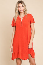 Load image into Gallery viewer, Notched Short Sleeve Dress in Scarlet
