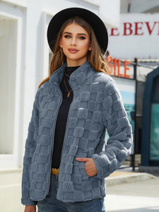 Fuzzy Checkered Zip Up Jacket (multiple color options)