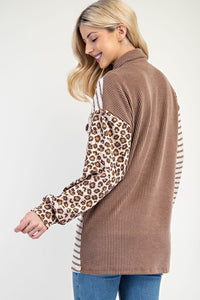 Leopard Contrast Button Up Shacket in Taupe