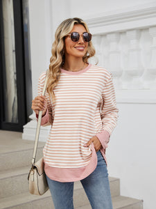 Striped Round Neck Long Sleeve Sweatshirt (multiple color options)