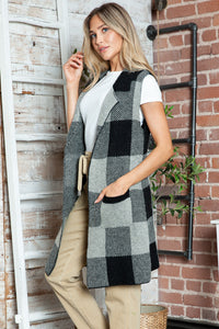 Plaid Lapel Collar Sleeveless Cardigan (multiple color options)