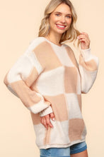 Load image into Gallery viewer, Checkered Round Neck Drop Shoulder Sweater
