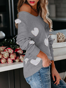 Heart Scoop Neck Long Sleeve Sweater (multiple color options)