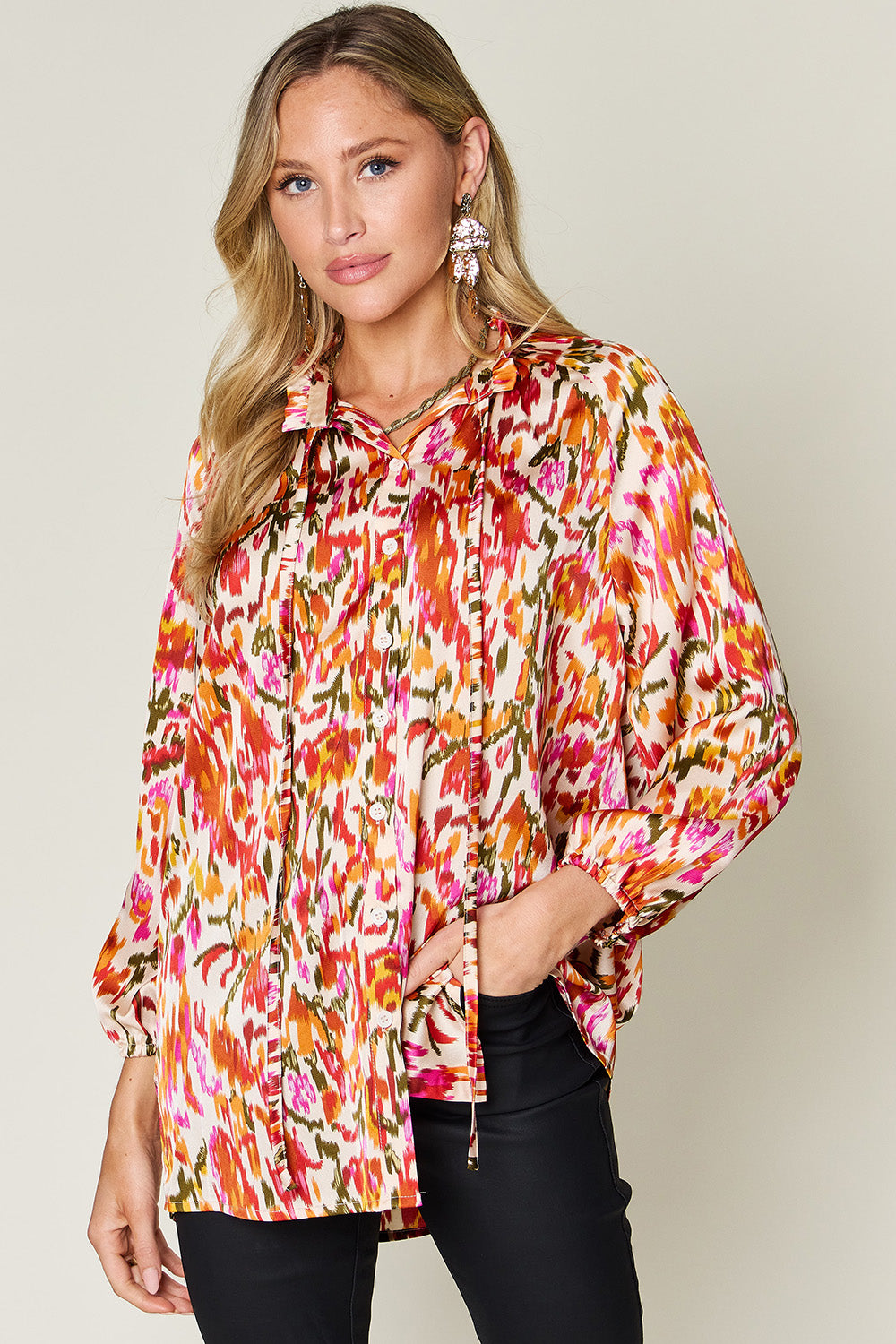 Printed Button Up Long Sleeve Shirt (multiple color options)