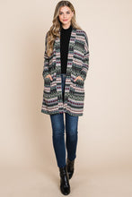 Load image into Gallery viewer, Geometric Open Front Long Sleeve Cardigan with Pockets
