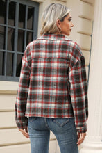 Load image into Gallery viewer, Pocketed Plaid Collared Neck Dropped Shoulder Jacket (multiple color options)
