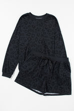 Load image into Gallery viewer, Leopard Round Neck Top and Shorts Lounge Set in Black
