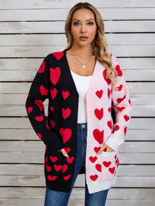 Heart Open Front Long Sleeve Cardigan (multiple color options)