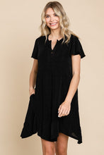 Load image into Gallery viewer, Notched Short Sleeve Dress in Black
