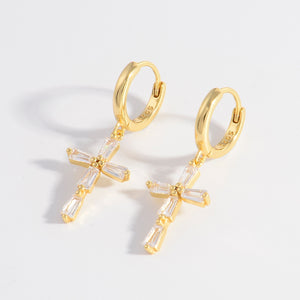 925 Sterling Silver Zircon Cross Earrings (gold or silver)