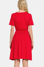 Load image into Gallery viewer, Surplice Short Sleeve Brushed DTY Dress in Red
