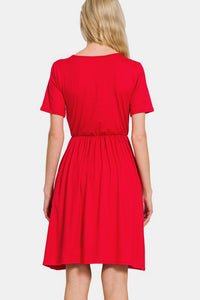 Surplice Short Sleeve Brushed DTY Dress in Red