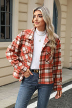 Load image into Gallery viewer, Pocketed Plaid Collared Neck Dropped Shoulder Jacket (multiple color options)
