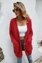 Load image into Gallery viewer, Open Front Openwork Fuzzy Cardigan with Pockets (multiple color options)
