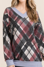 Load image into Gallery viewer, Plaid V-Neck Long Sleeve T-Shirt
