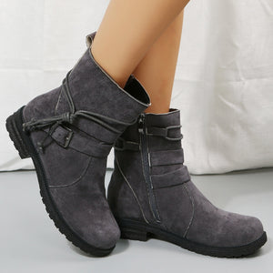 Suede Side Zip Round Toe Boots (multiple color options)