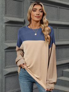 Contrast Round Neck Long Sleeve Top (multiple color options)