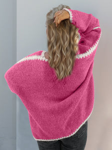 Contrast Open Front Dropped Shoulder Cardigan (multiple color options)