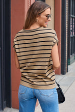 Load image into Gallery viewer, Striped Round Neck Cap Sleeve Knit Top (multiple color options)
