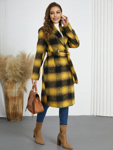 Plaid Tie Waist Long Sleeve Coat (multiple color options)