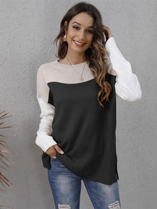 Color Block Round Neck Sweater (multiple color options)