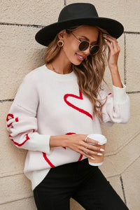 Heart Dropped Shoulder Long Sleeve Sweater (2 color options)