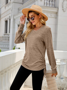 Drawstring V-Neck Long Sleeve Top (multiple color options)