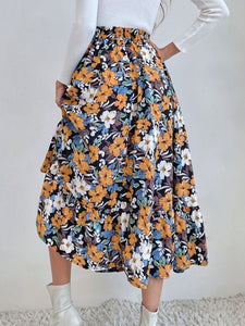 Printed Elastic Waist Midi Skirt (multiple color/print options)