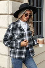 Load image into Gallery viewer, Pocketed Plaid Collared Neck Dropped Shoulder Jacket (multiple color options)
