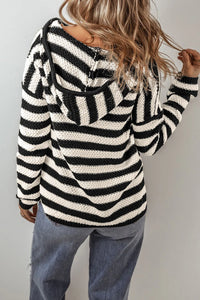 Drawstring Striped Long Sleeve Hooded Sweater (2 color options)