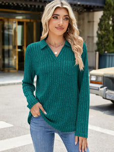 Ribbed Johnny Collar Long Sleeve Top (multiple color options)