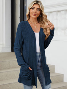 Pocketed Open Front Long Sleeve Cardigan (multiple color options)