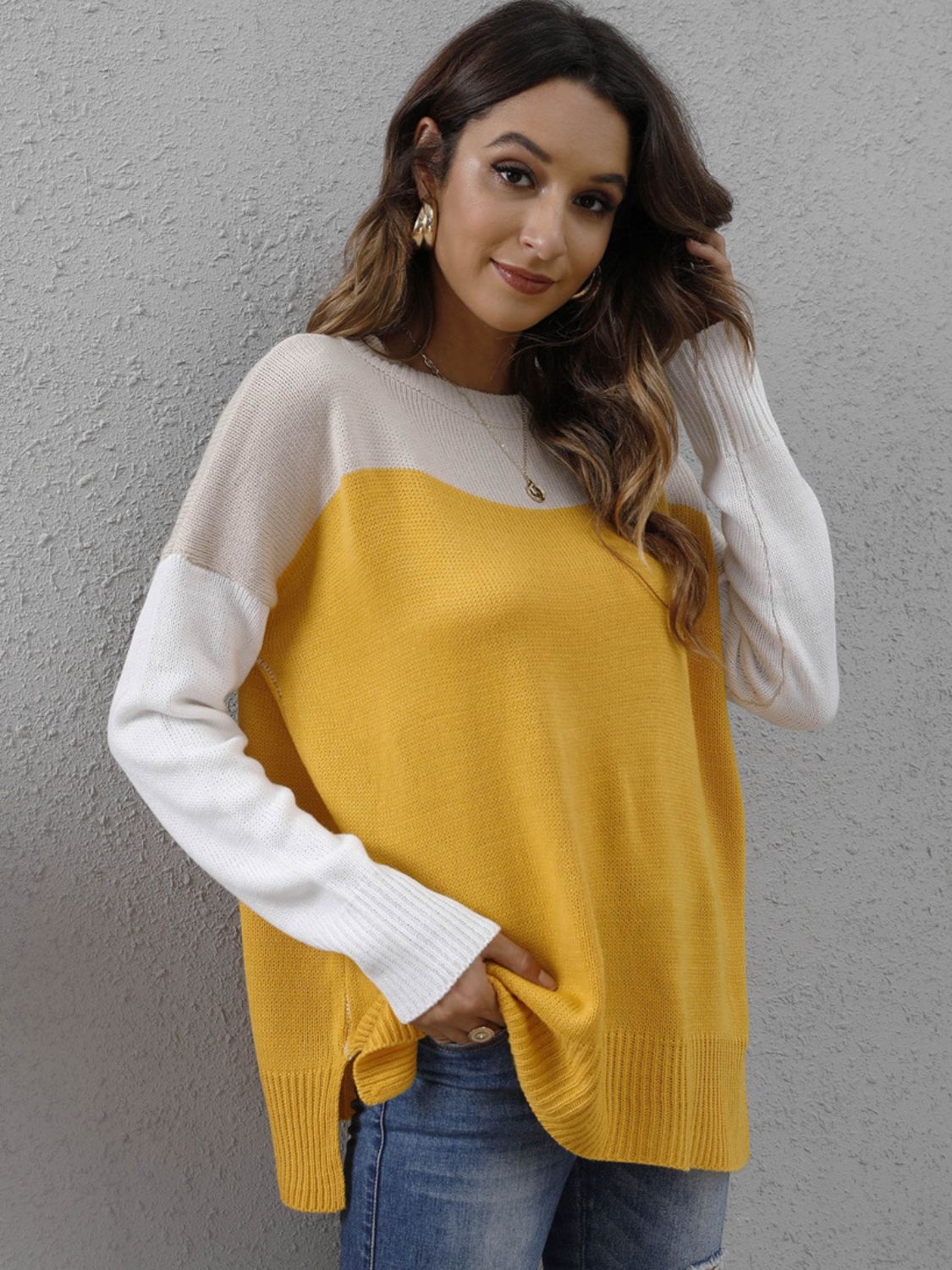 Color Block Round Neck Sweater (multiple color options)