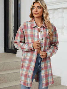 Plaid Collared Neck Long Sleeve Shirt (multiple color options)