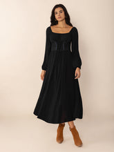 Load image into Gallery viewer, Lace-Up Square Neck Long Sleeve Midi Dress
