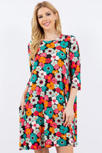 Load image into Gallery viewer, Floral Three-Quarter Sleeve Dress with Pockets
