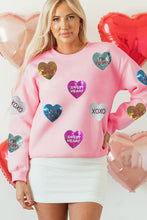 Load image into Gallery viewer, Valentine’s Day Sequin Heart Round Neck Long Sleeve Sweatshirt
