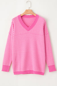 Striped V-Neck Dropped Shoulder Sweater (2 color options)