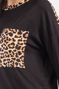 Leopard Round Neck Dropped Shoulder T-Shirt