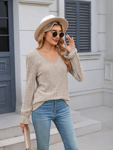 Lace Detail V-Neck Long Sleeve Top (multiple color options)