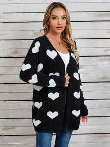 Heart Open Front Long Sleeve Cardigan (multiple color options)