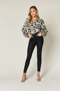 Printed Ruffle Trim Balloon Sleeve Shirt (multiple color options)