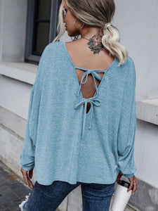 Double Tie Drop Shoulder Long Sleeve Top (multiple color options)