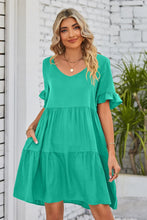 Load image into Gallery viewer, Mandy V-Neck Flounce Sleeve Tiered Dress (multiple color options)
