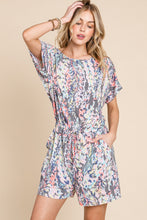 Load image into Gallery viewer, Printed Short Sleeve Drawstring Romper
