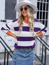 Load image into Gallery viewer, Contrast Striped Round Neck Sweater (multiple color options)
