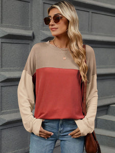 Contrast Round Neck Long Sleeve Top (multiple color options)