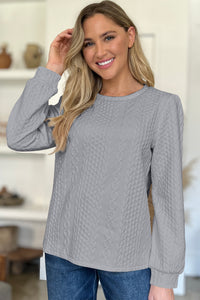 Textured Round Neck Long Sleeve Top (multiple color options)