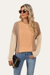 Texture Contrast Round Neck Long Sleeve Top (multiple color options)